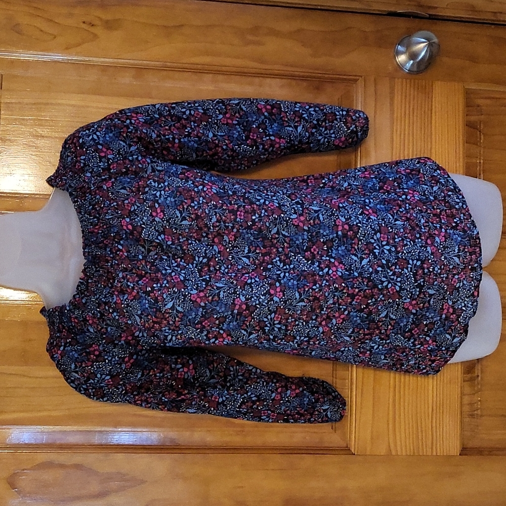 Libby Edelman floral blouse pleated 3/4 sleeves size:L